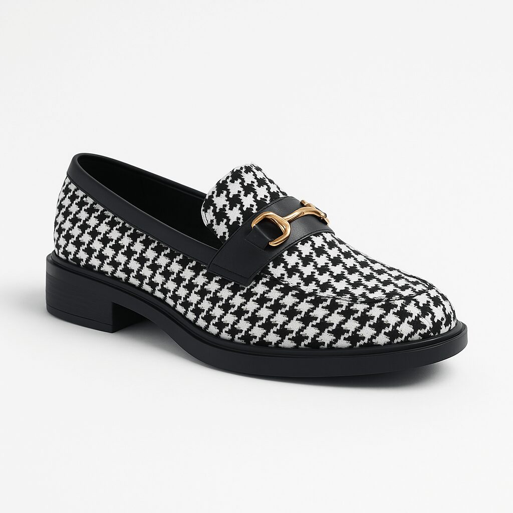 20251014_1235_Houndstooth Slip-On Shoe_remix_01k7gt8ng3e5gvexe0ngss15ty
